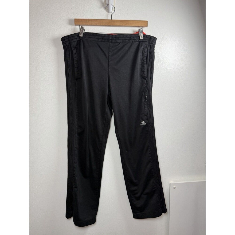 Adidas Men’s Large Black Track Pants Red Drawstring Athletic Training Zip Pocket